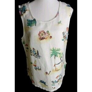 ORCHADIA Top Size M Linen Blend Beach Boho Sleeveless Slit Sides USA